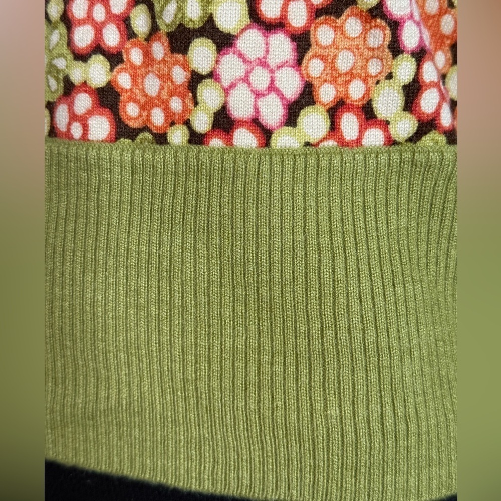SIGRID OLSEN XS Silk Knit Moss Green Orange Pink Floral Sleeveless Sweater Vest - Picture 3 of 13